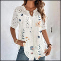 Women's Fashionable Breasted Lapel Short-sleeved Shirt Tops