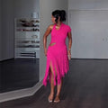 Women's Summer Design Stitching Shoulder Solid Color Sexy Knitted Dress