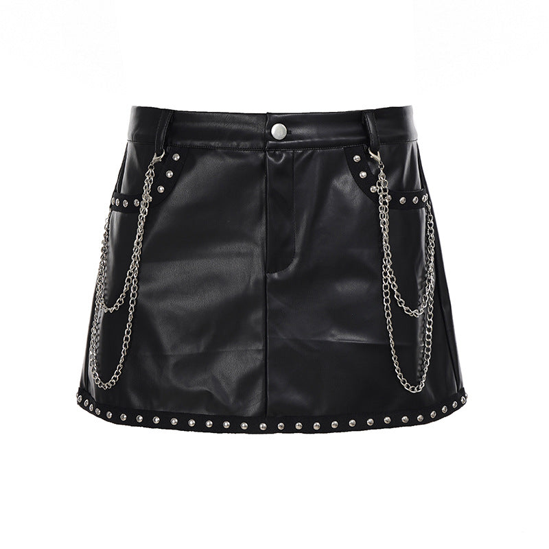Women's Personality Rivets Leather Punk Sexy Hot Miniskirt Clothing