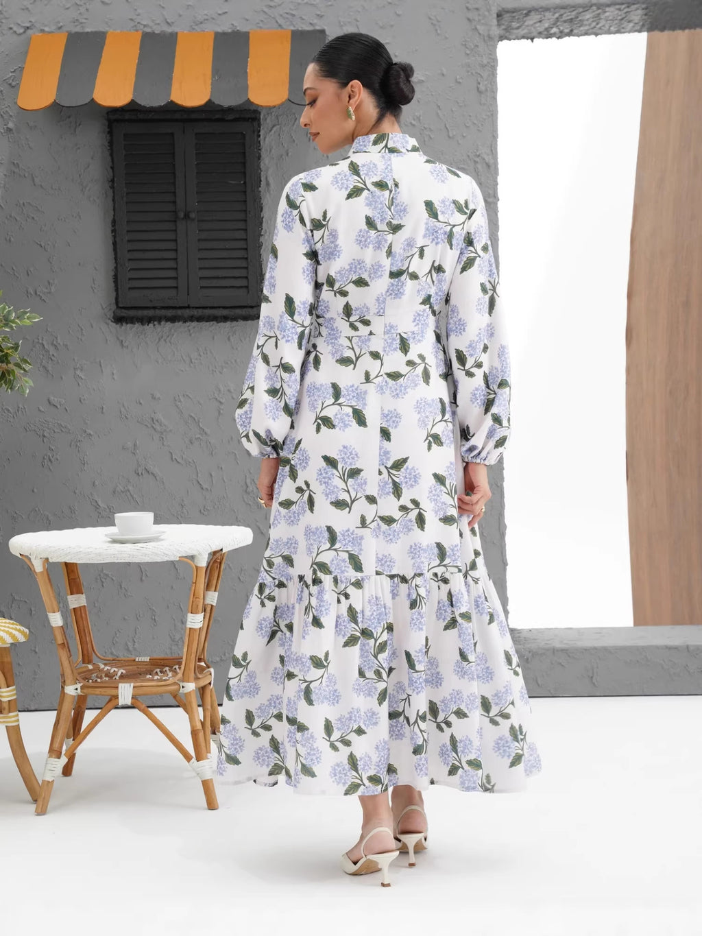Women's Printed Bag Buckle Shirt Collar Long Dress