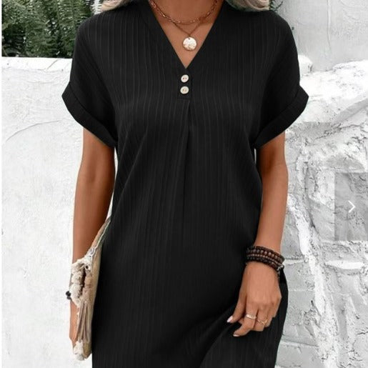 Women's Solid Color Pullover Comfort Casual Button Dress Blouse