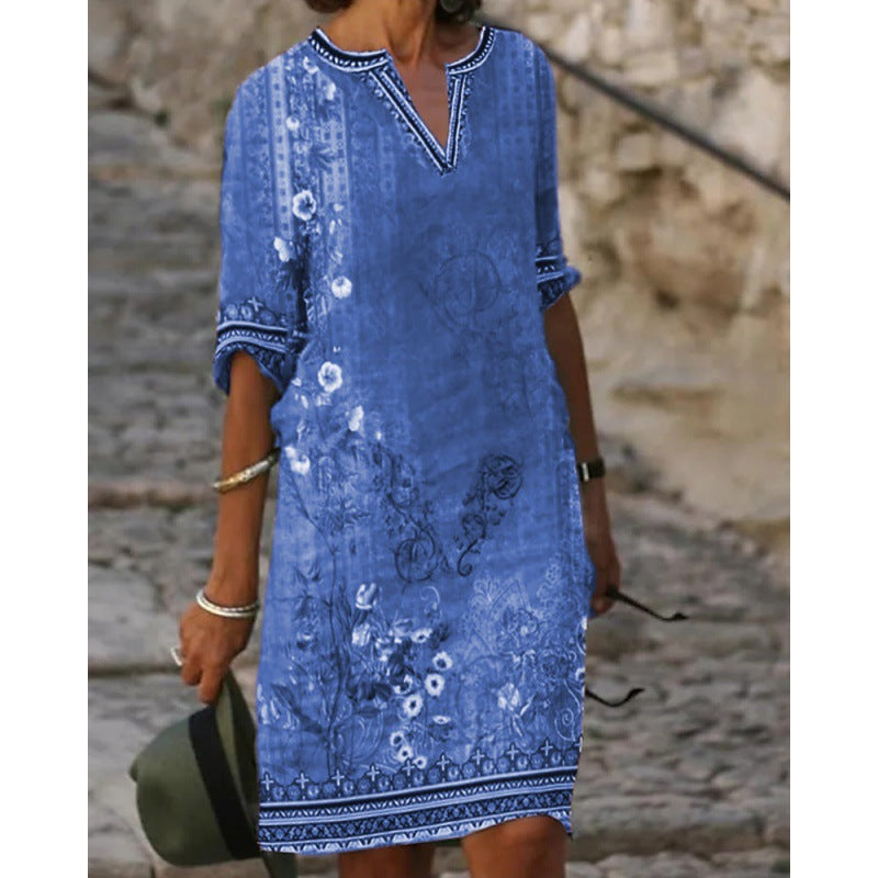 Slouchy Women's National Style Printed Casual Dress