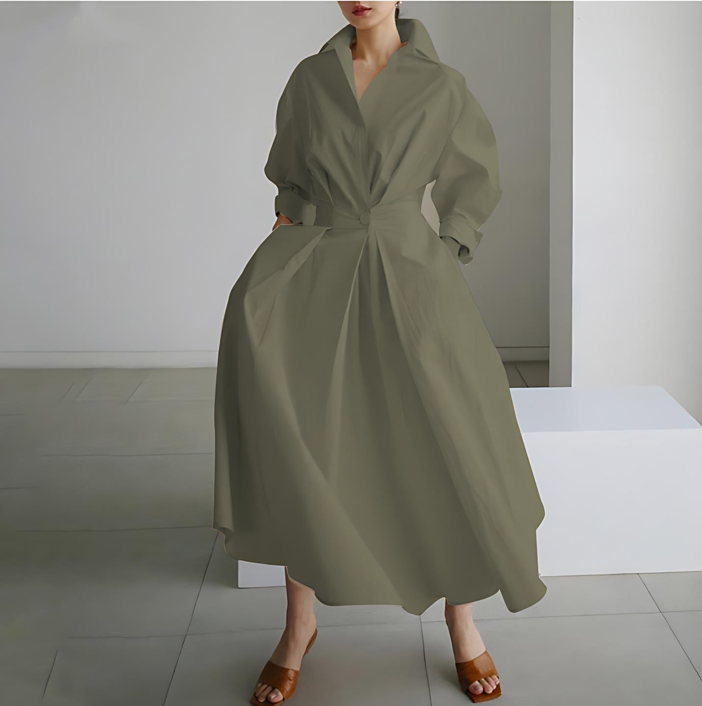Commute Fashion Collar Lining Elastic Waist Dress