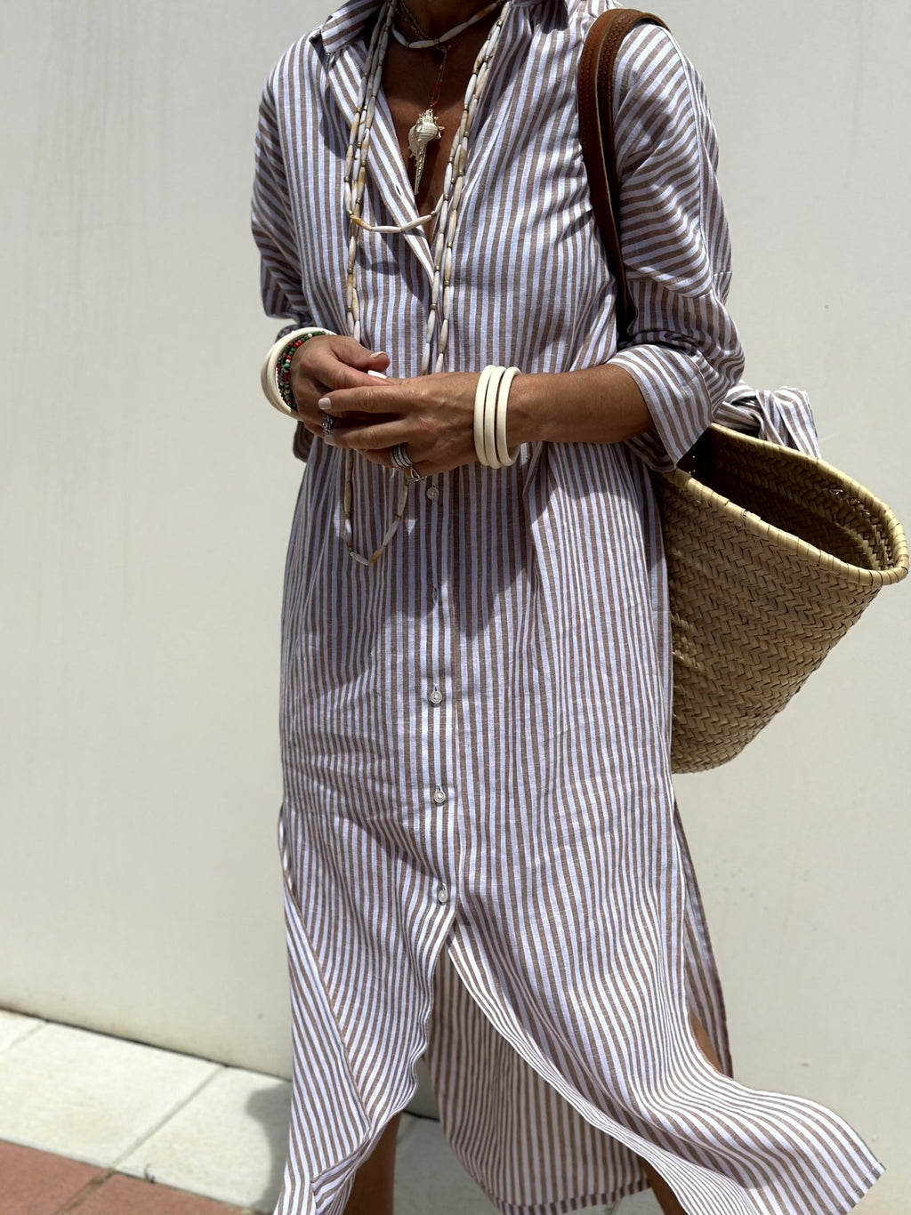 Women's Half Sleeve Striped Lapel Shirt Dress Blouse