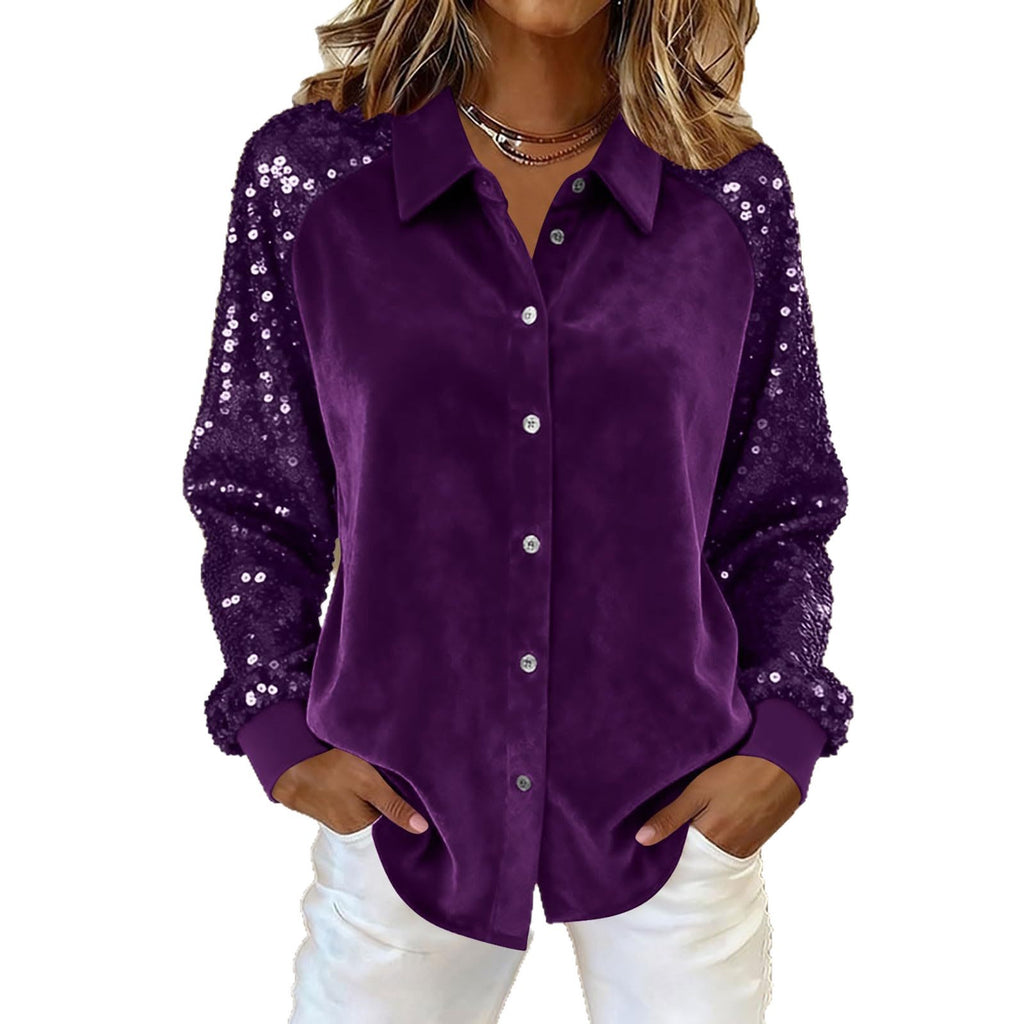 Women's Sequin Sleeve Stitching Long Veet Loose Tops