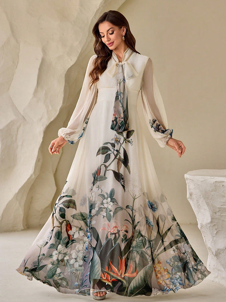 Fashionable Elegant Printed Large Swing Long Dress