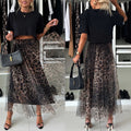 Leopard Print Elastic Waist Big Swing Skirts
