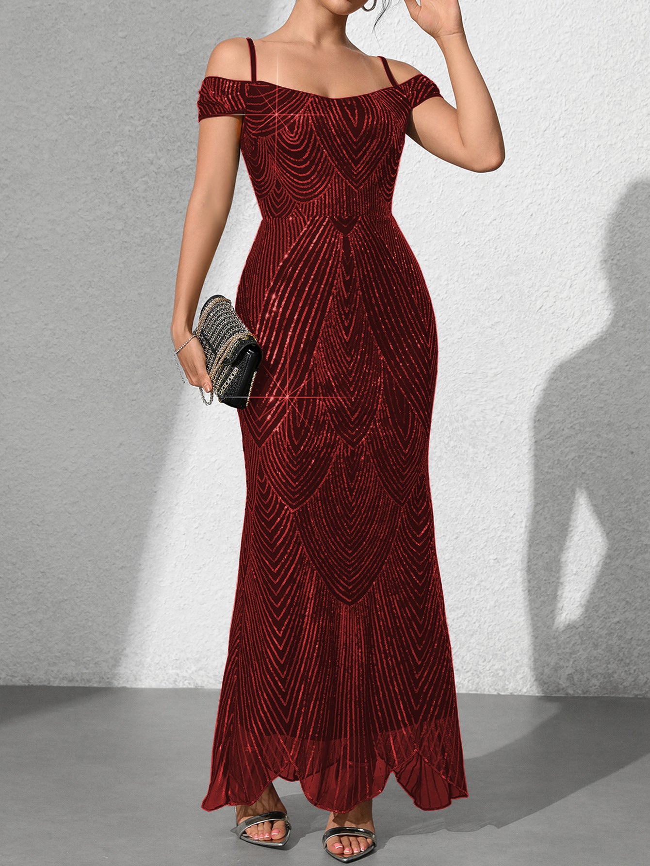 Women's Strapless Sexy Sequins Sling Long Fishtail Dress