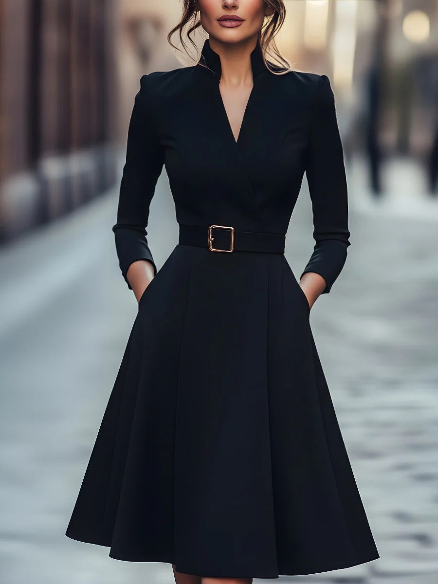 Women's Solid Color Waist Tight Swing Long Clothing