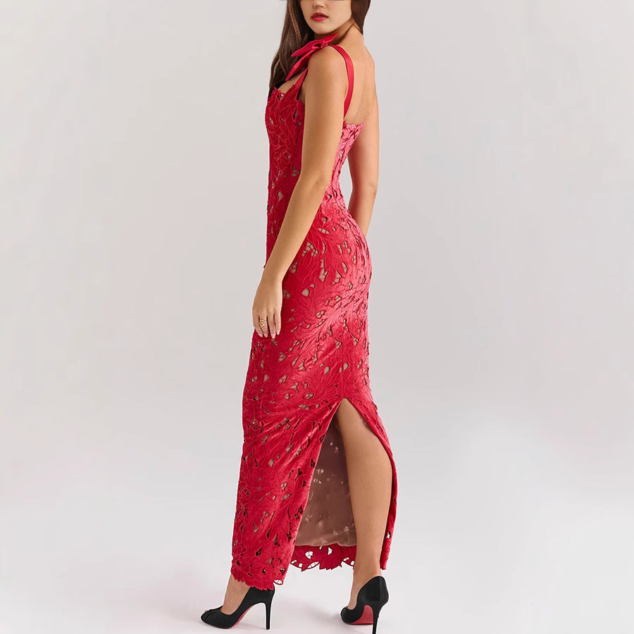 Women's Lace Bow Hip Leisure Vacation Party Dress