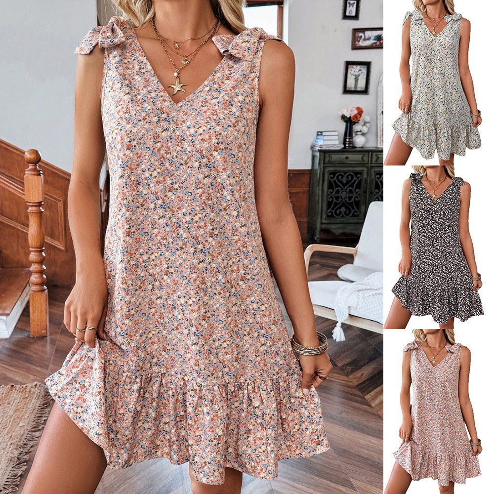 Glamorous Fashion Women's Collar Bow Floral Dress