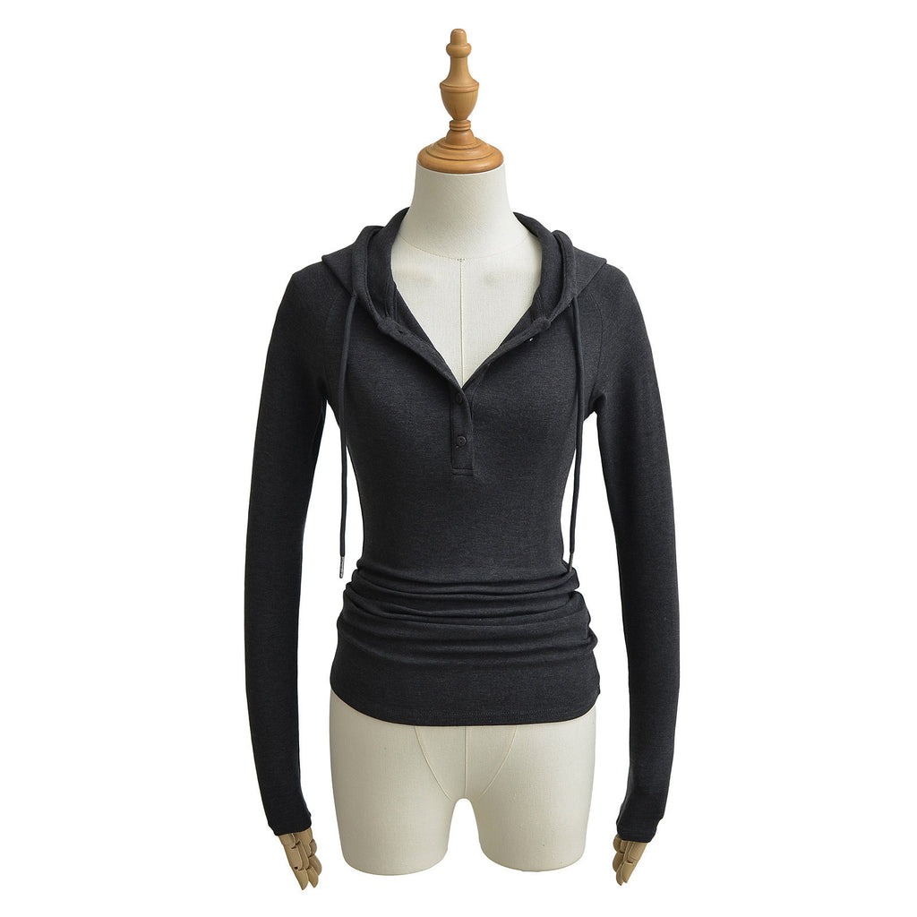 Women's Hoodie With Drawstrings Bottoming Long Waist Pleated High Women's T-shirt