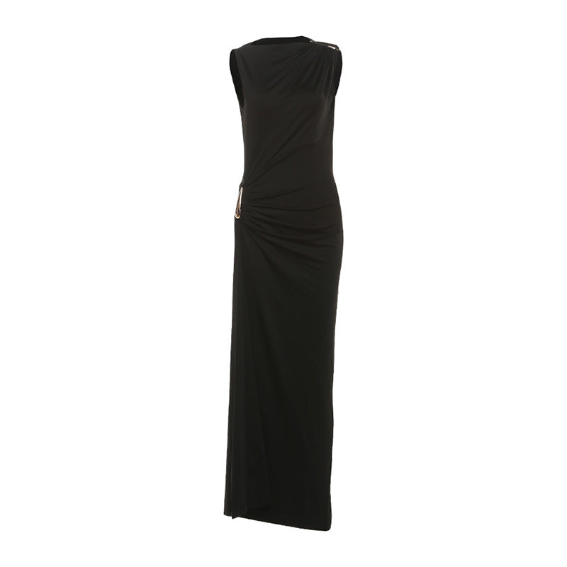 Women's Summer Fashion Sexy Slim Metal Decorative Sheath Dress