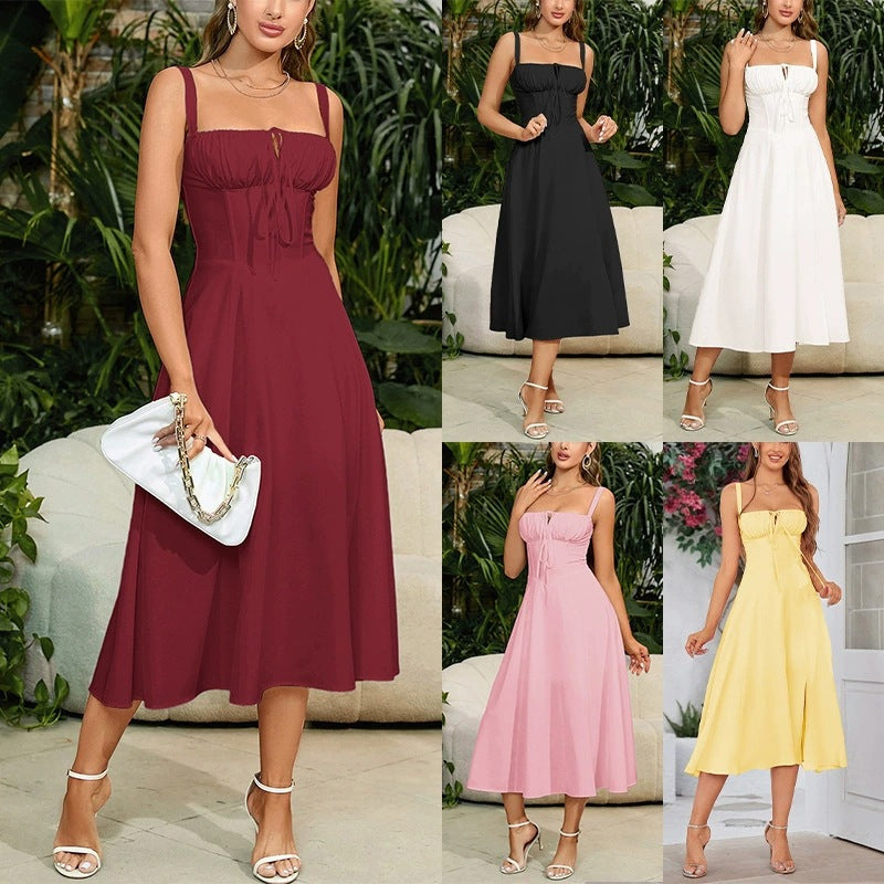 Summer Slimming Waist Fishbone Shaped Split Dress