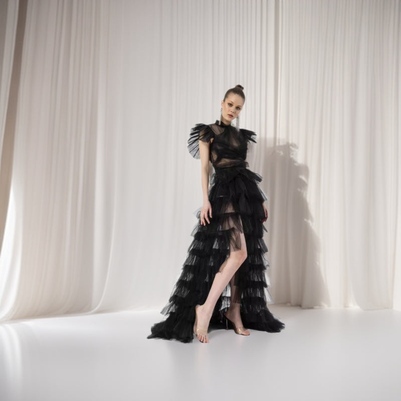 Elegant Mesh Pleated High Waist Large Skirt