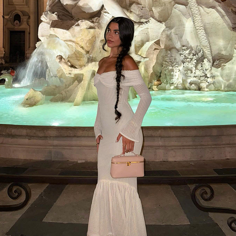 Women's French Vacation Style Hollow Sexy Long Knitted Dress