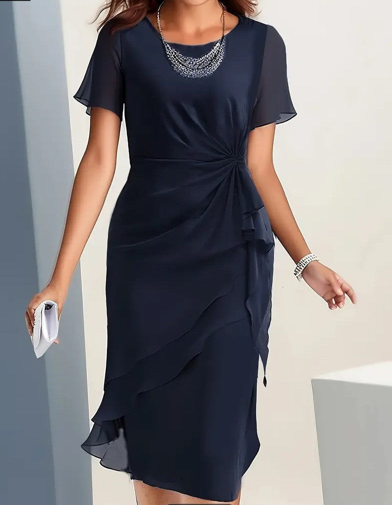 Summer Chiffon Patchwork Round Neck Sleeve Dress