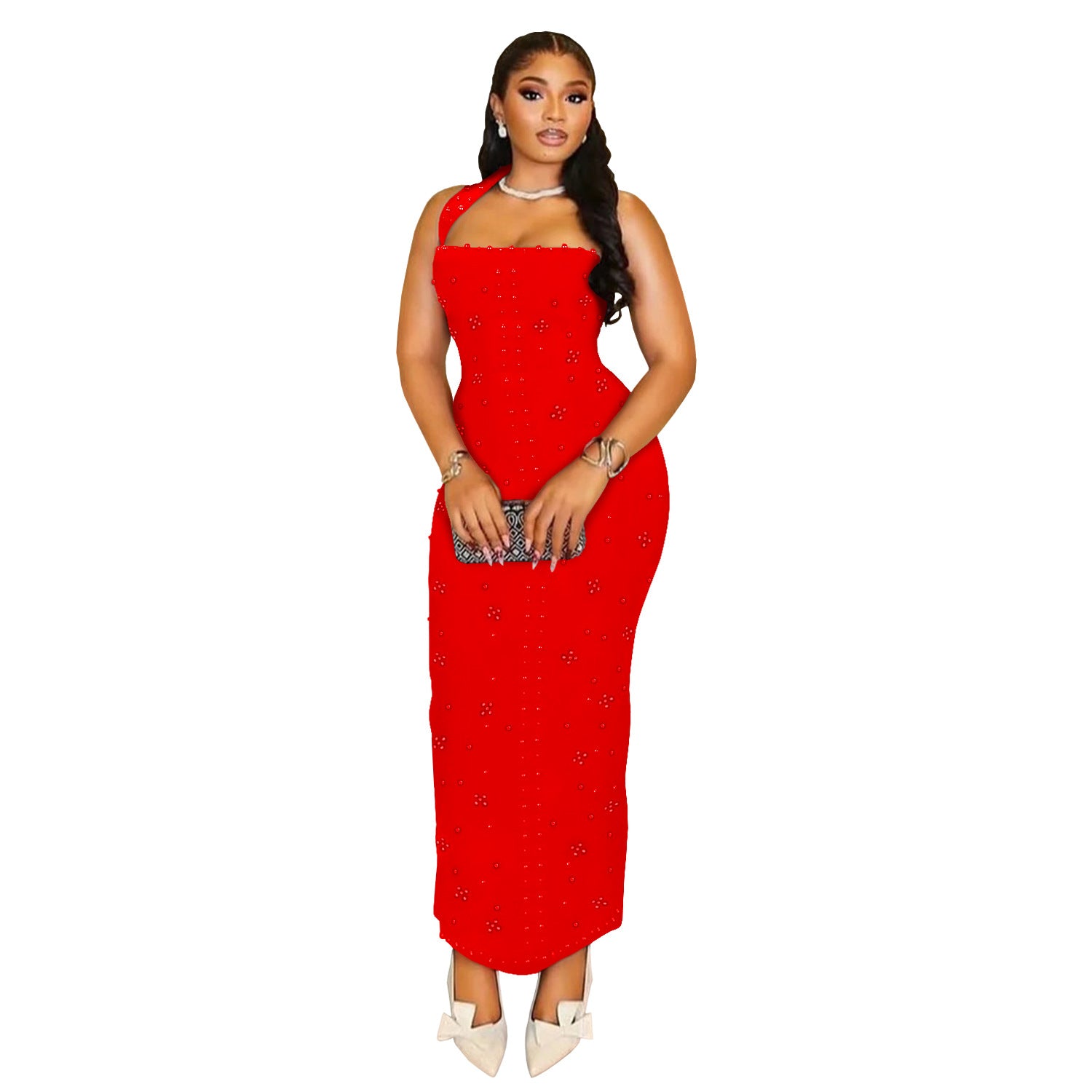 Women's Fashion Wear Halter Hot Rhinestone Bubble Beads Dress