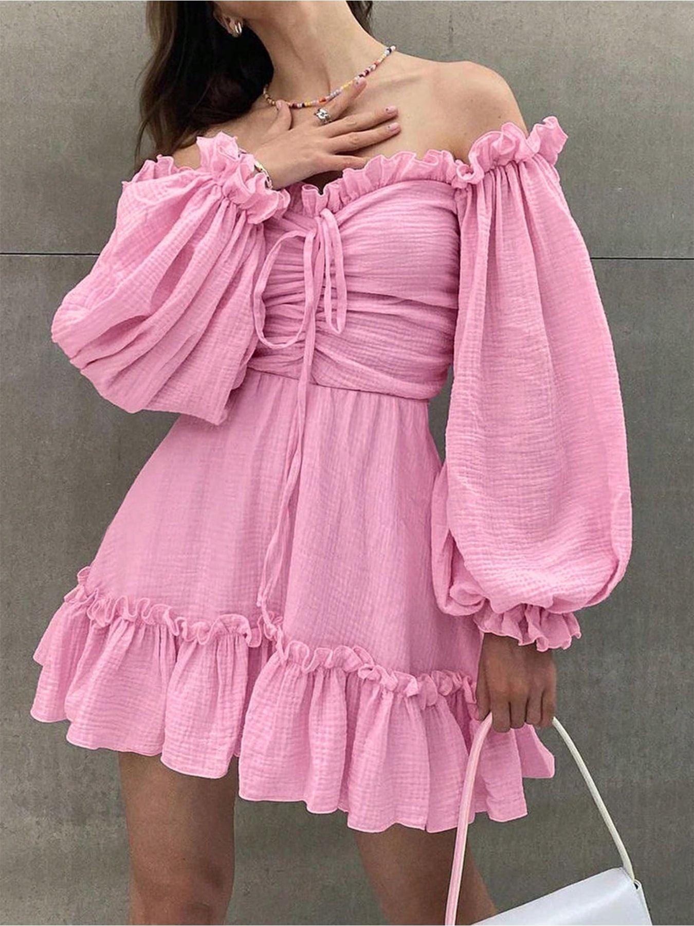 Women's Summer Long Sleeve Cold-shoulder Elegant Fresh Dress