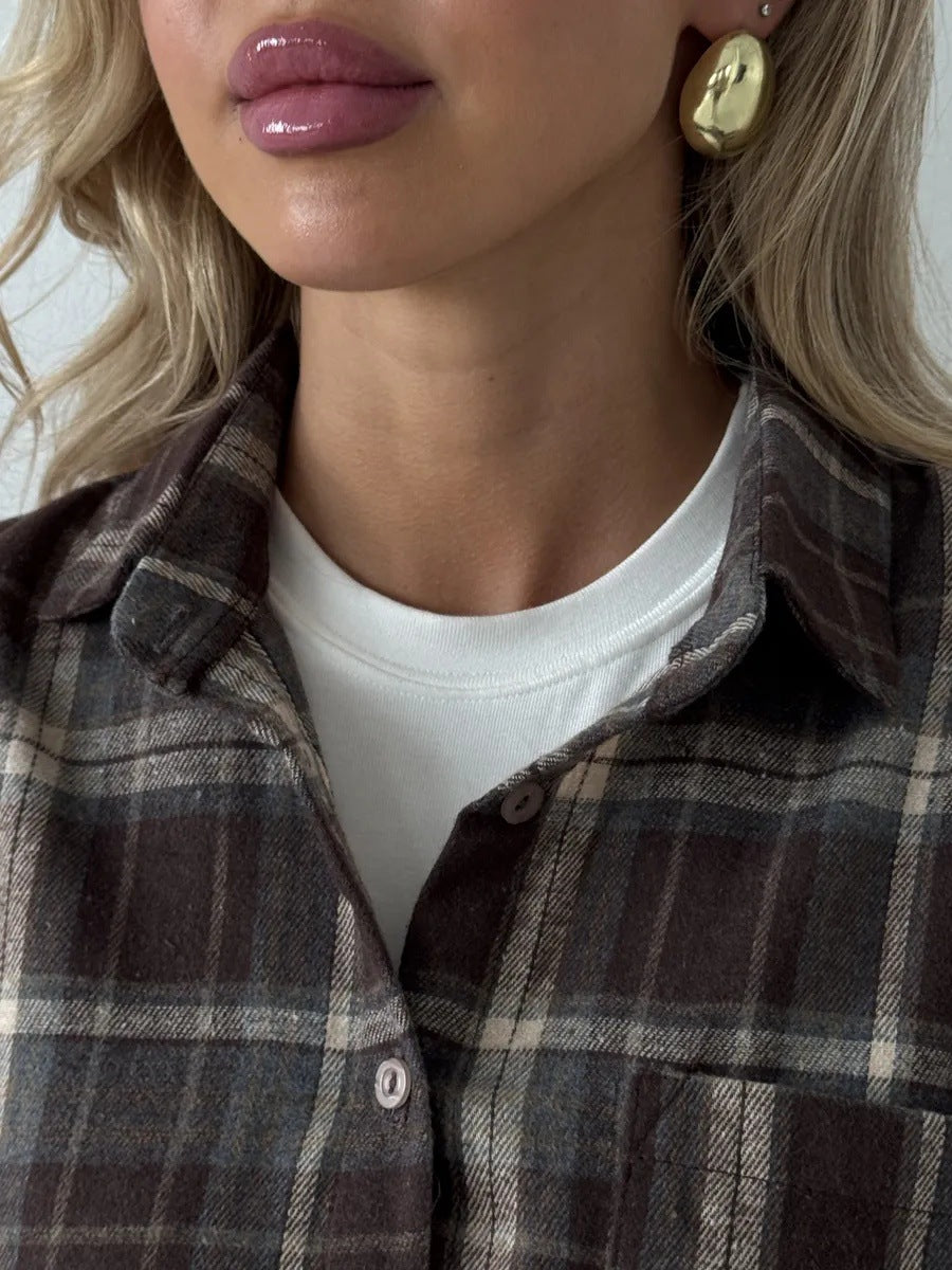 Women's Plaid Shirt Autumn Lazy Bandage Dress Blouse