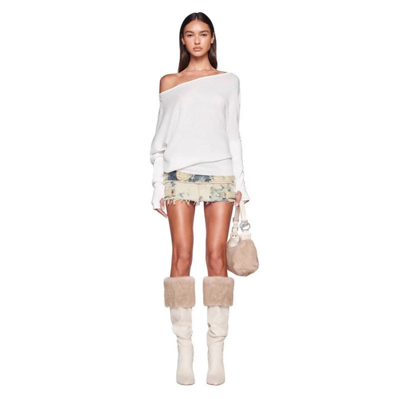 Shoulder Slightly Exposed Long Sleeve Fashion Versatile Women's T-shirt