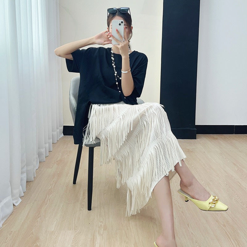 Retro Elegant Layer Tassel Dress Fashionable Draping Skirts