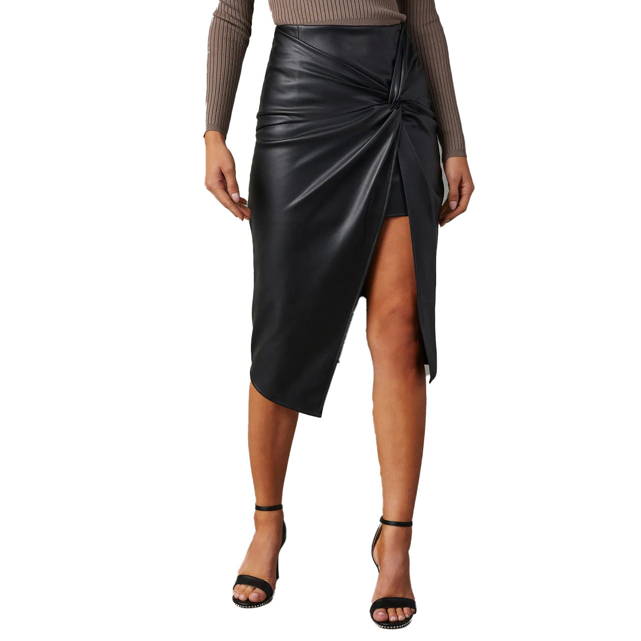 Women's Split Mid-length Sexy Hot Leather Hip Skirt