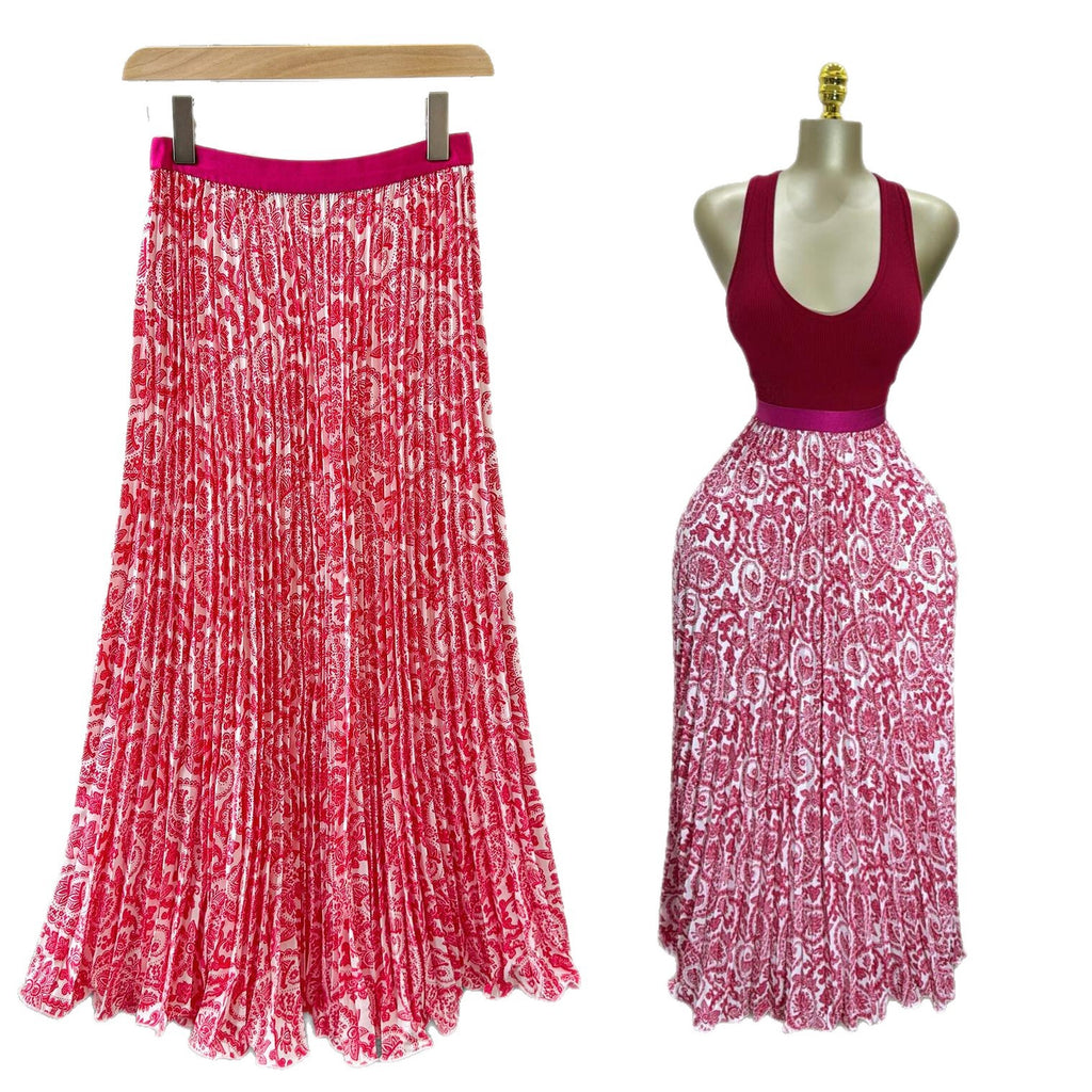Women's High Waist A- Line Mid-length Pleated Large Skirt