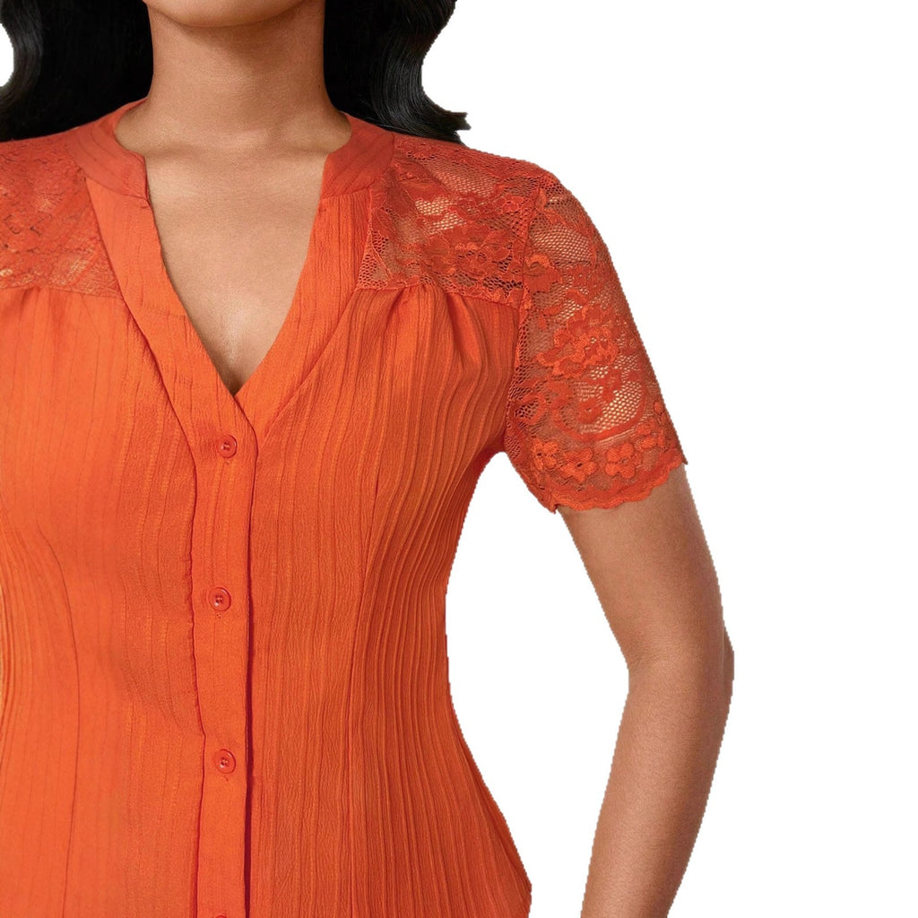 Fashionable Single-breasted Solid Color Embroidery Hollow Women's T-shirt