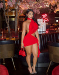 Fashion Solid Color Hollow Out Irregular Sexy Ribbon Design Dress