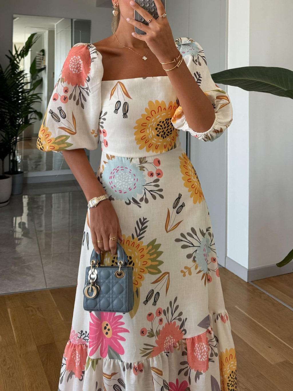 Women's Fashion Printed Puff Sleeve Large Swing Dress