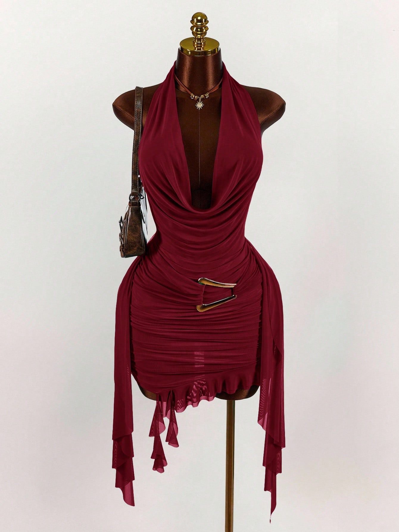 Color Temperamental Minority Halter Backless Slim Fit Dress