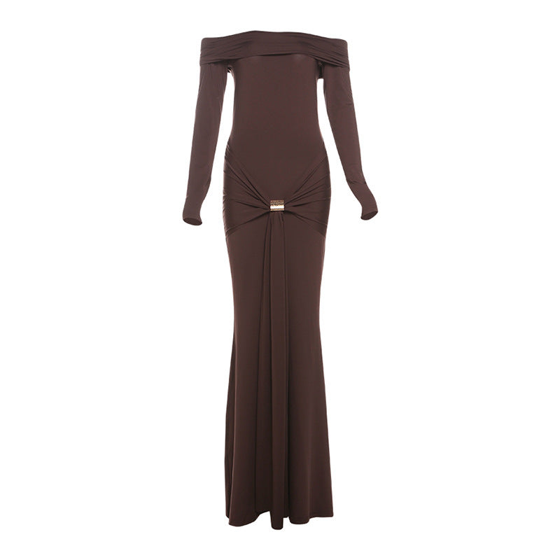 Women's Fashion Temperament Solid Color Long Sleeve Dress