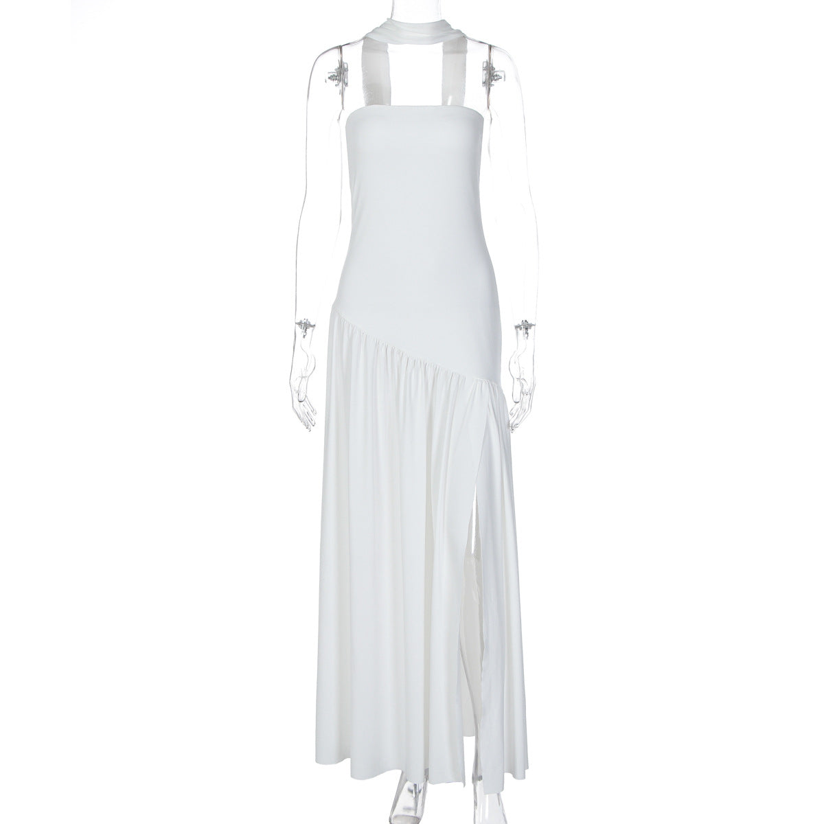 Women's Fashion Graceful Tube Slim Pure Color Split Backless Elegant Ribbon Tops