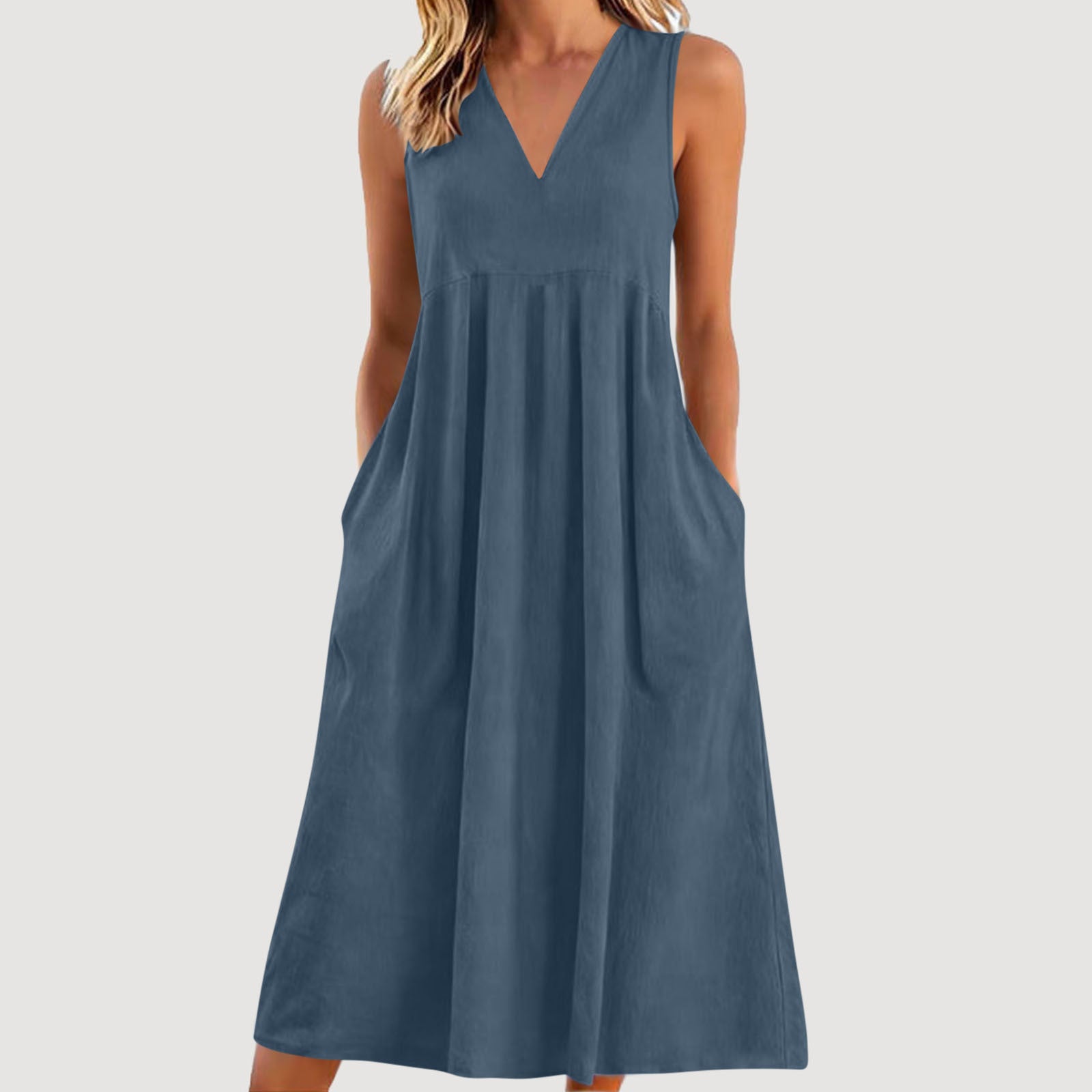 Women's Solid Color Pullover Sleeveless Cotton Linen Dress