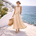 Women's Mediterranean Vacation Style Contrast Color Binding A- Dress