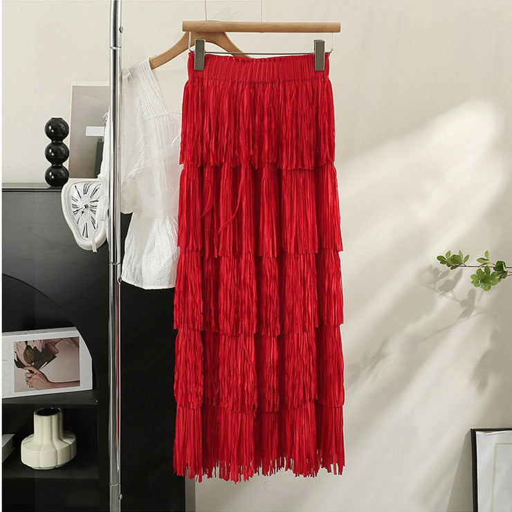 Retro Elegant Layer Tassel Dress Fashionable Draping Skirts