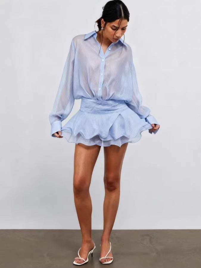 Women's Fashion Wear A- Hem Ruffled Shirt Dress