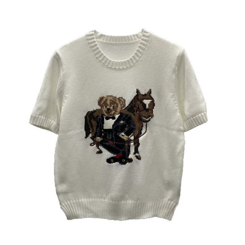Women's High Quality Cartoon Jacquard Bear Sleeve Shorts