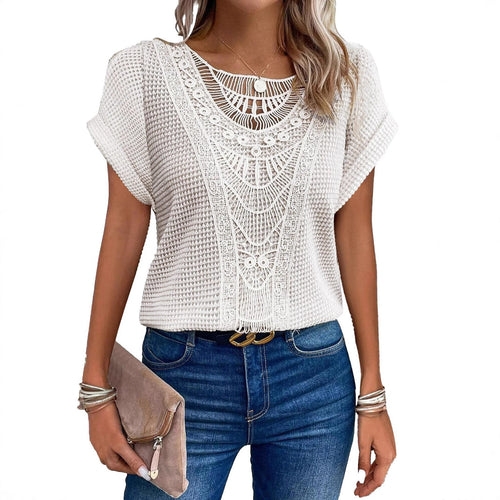 Fashion Beautiful Women's Lace Patchwork Short-sleeved Women's T-shirt