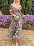 Fashion Printed Mesh Elegant Graceful Midi Dress