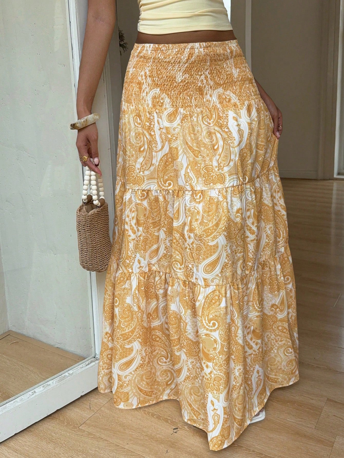 Vacation Style Elastic Waist Long Dress Skirt