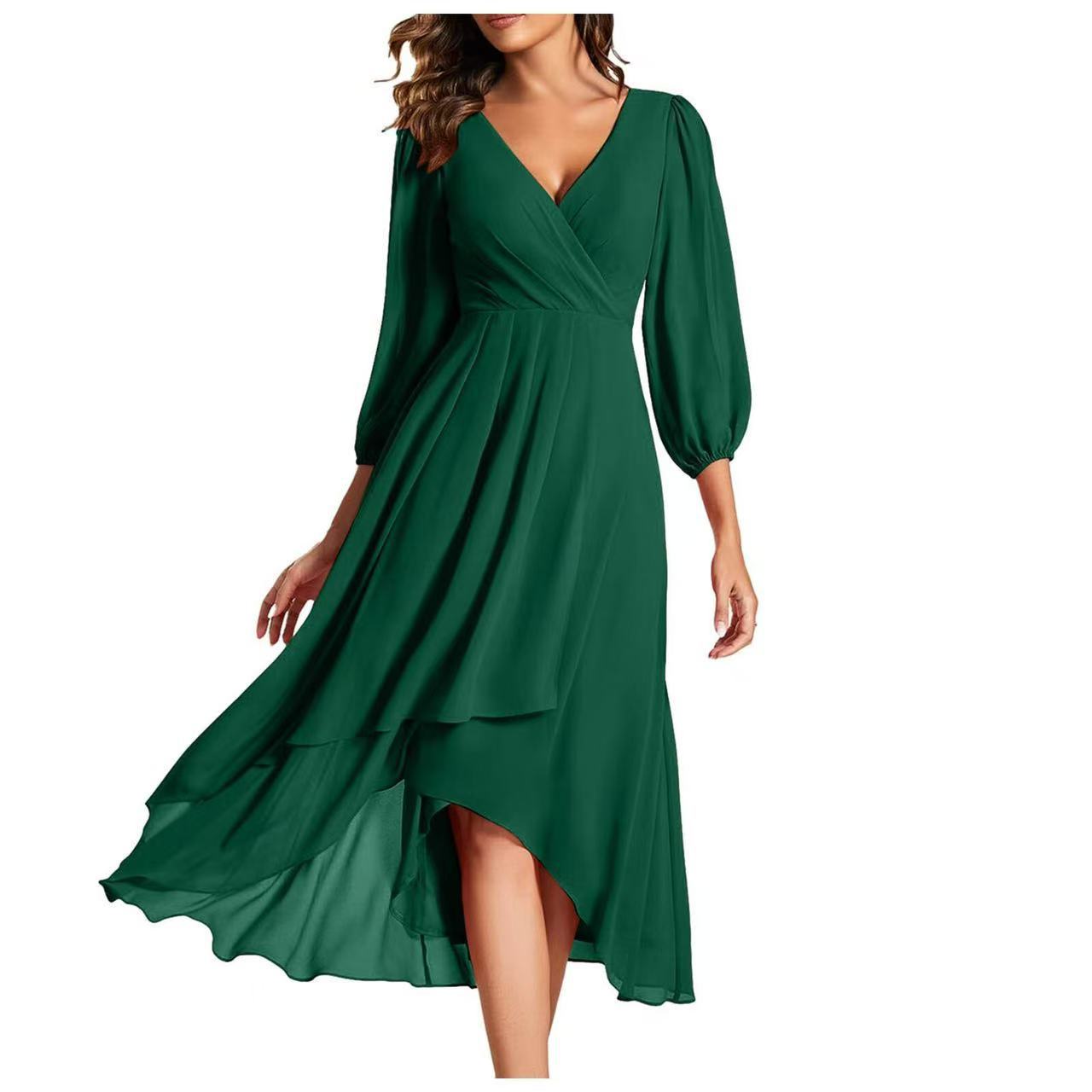 Women's Solid Color Sleeve Tight Waist Slim Bridesmaid Dress