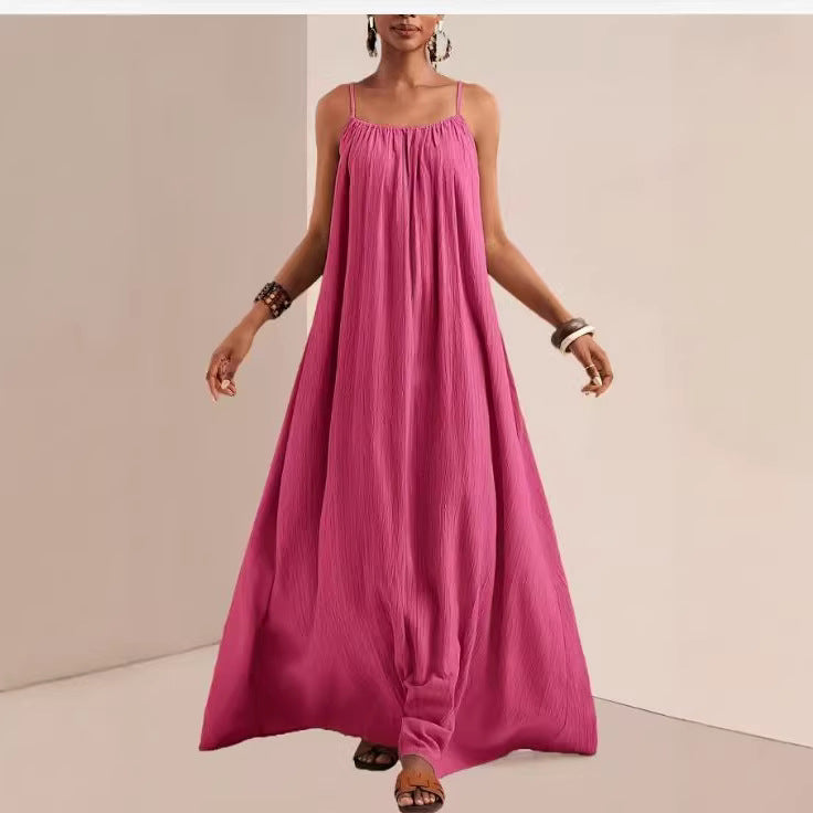 Summer Fashion Elegant Solid Color Sling Large Dress