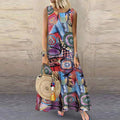 Women's Round Neck Printed Sleeveless Large Long Dress