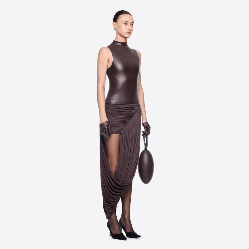 Fashion Personality Party Elegant Leather Sheath Hot Sleeveless Dress