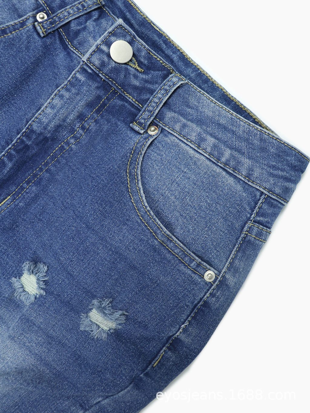Women's Dark Blue Tight High Waist Ripped Jeans
