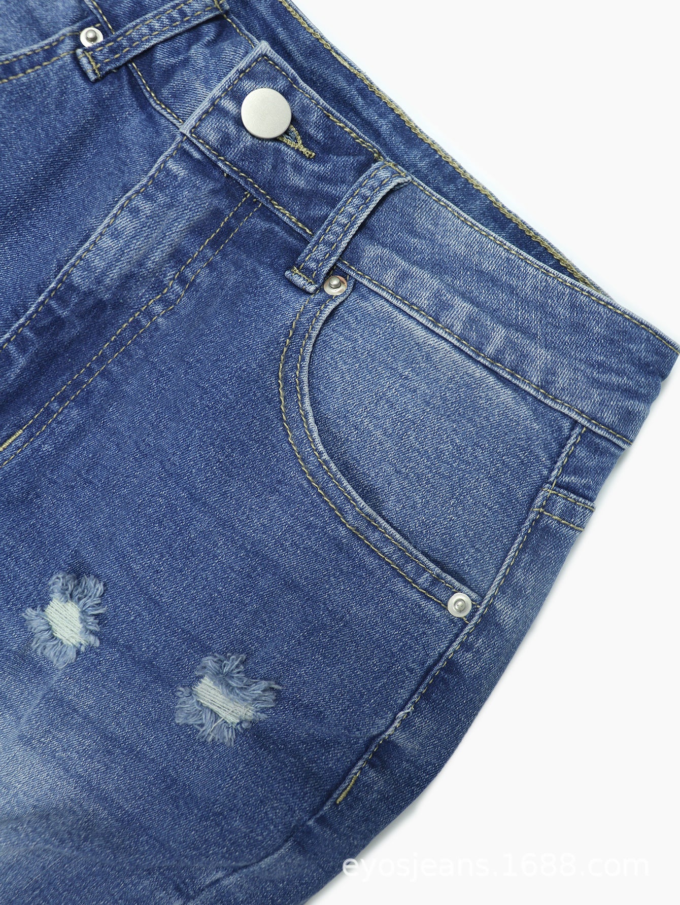 Women's Dark Blue Tight High Waist Ripped Jeans