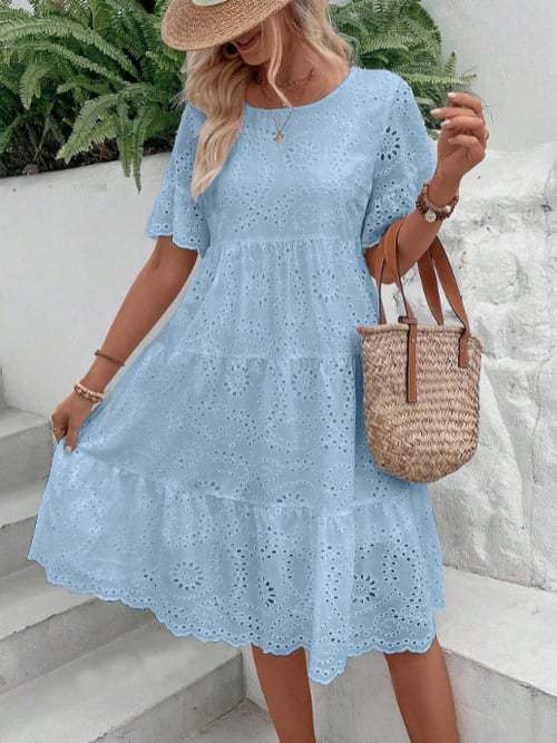 Fashion Solid Color Cotton Cloth Embroidery Dress