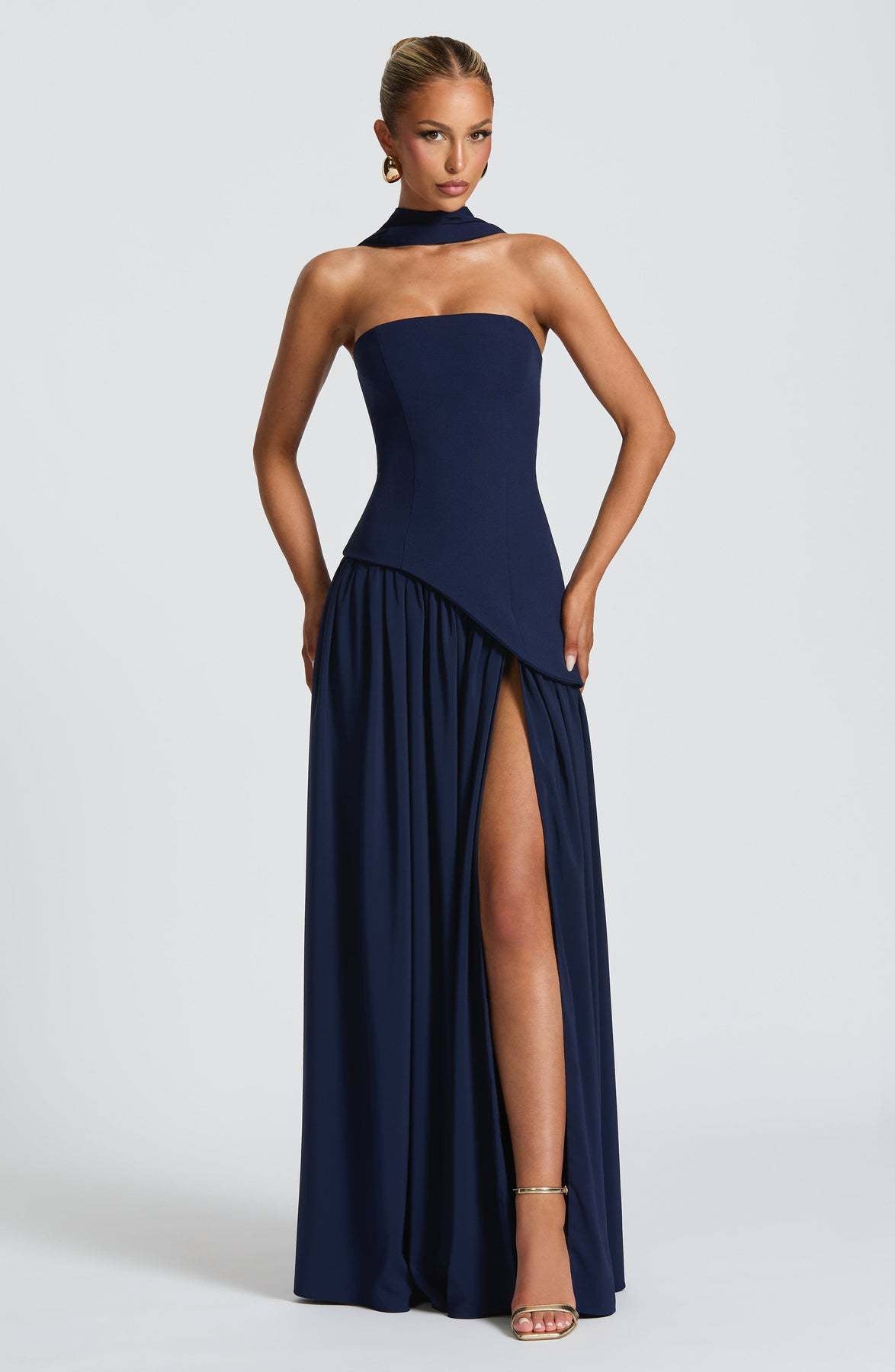 Women's Tube Pure Color Tied Fashion Sexy Backless High Slit Dress